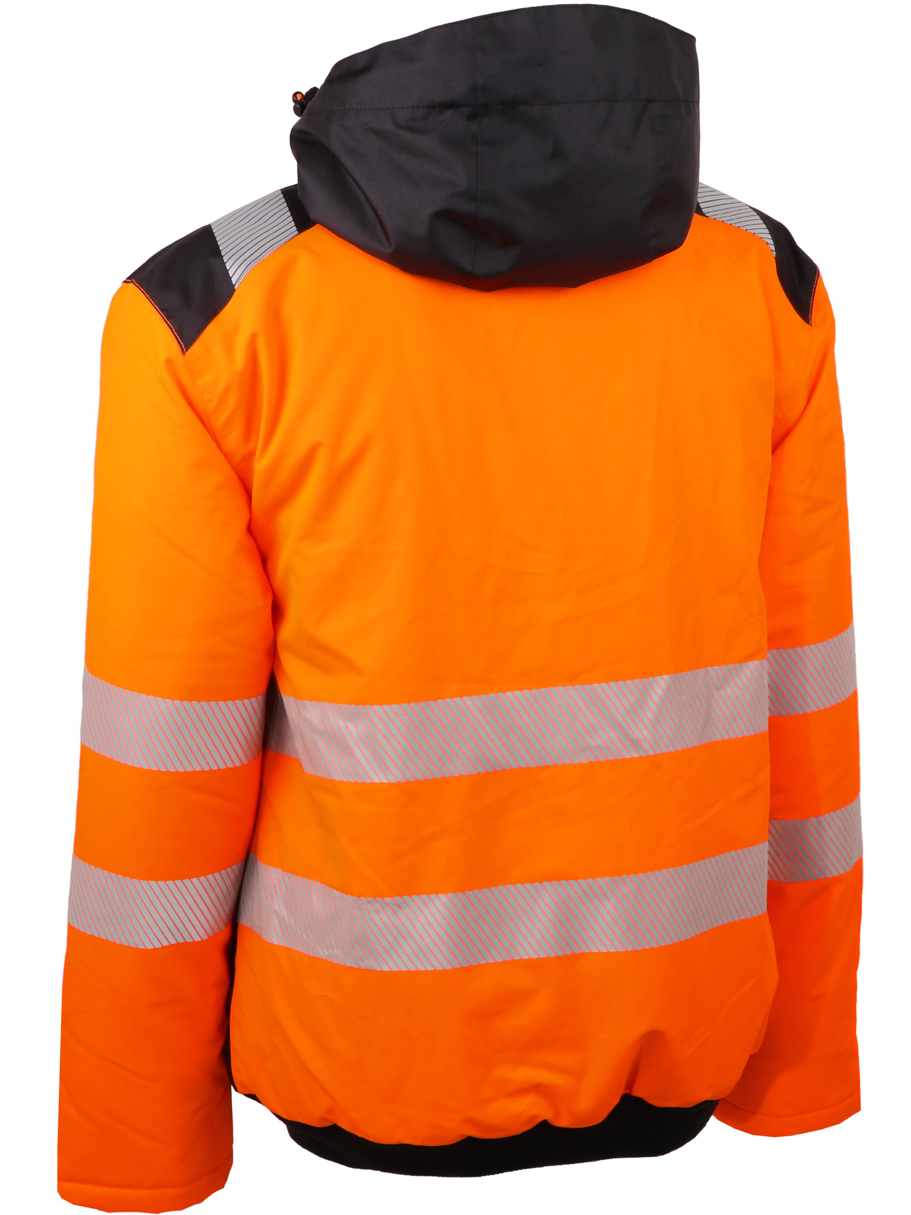 Blouson BERGO haute visibilité orange et noir, vue de dos.